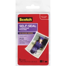 Scotch Self-sealing Photo Laminating Sheets - Laminating Pouch/Sheet Size: 2.50" Width x 3.50" Length x 9.50 mil Thickness - Thick Gloss - for Photo, Document, Lists, Card, Coupon, Punch Card - Acid-free, Photo-safe, Double Sided, Self-sealing - Clear - 5 / Pack
