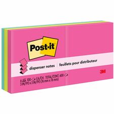 Post-it® Pop-up Adhesive Note - 600 - 3" x 3" - Square - 100 Sheets per Pad - Unruled - Electric Blue, Limeade, Neon Orange, Neon Pink, Concord - Paper - Pop-up, Self-adhesive, Repositionable - 6 / Pack - Recycled