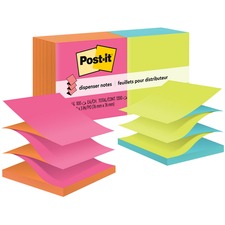 Post-it® Dispenser Notes - 1200 - 3" x 3" - Square - 100 Sheets per Pad - Unruled - Power Pink, Vital Orange, Acid Lime, Aqua Splash - Paper - Refillable, Pop-up, Self-adhesive, Repositionable - 12 / Pack