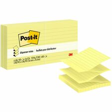 Post-it® Dispenser Notes - 600 - 3" x 3" - Square - 100 Sheets per Pad - Ruled - Yellow - Paper - Pop-up, Fanfold, Refillable - 6 / Pack