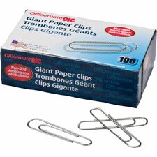 Officemate Giant Non-skid Paper Clips - Jumbo - 2" Length x 0.5" Width - 1000 / Pack - Silver - Steel