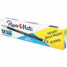 Paper Mate Mirado Black Warrior Pencils with Eraser - #2 Lead - Black Barrel - 1 Dozen