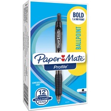 Paper Mate Retractable Profile Ballpoint Pens - Bold Pen Point - 1.4 mm Pen Point Size - Retractable - Black Gel-based Ink - Translucent Black Barrel - 1 Dozen