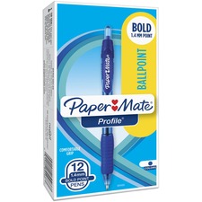 Paper Mate Retractable Profile Ballpoint Pens - Bold Pen Point - 1.4 mm Pen Point Size - Retractable - Blue Gel-based Ink - Blue Barrel - 1 Dozen