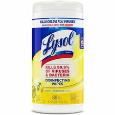 Lysol Disinfecting Wipes - Ready-To-Use - Lemon, Lime Blossom Scent - 7" Length x 7.25" Width - 80 / Canister - 6 / Carton - Bleach-free, Antibacterial, Disinfectant, Pre-moistened - White