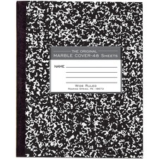 Roaring Spring Wide Ruled Flexible Cover Composition Book, 8.5" x 7" 48 Sheets, Black Marble - 48 Sheets - 96 Pages - Printed - Sewn/Tapebound - Both Side Ruling Surface - Red Margin - 15 lb Basis Weight - 56 g/m² Grammage - 8 1/2" x 7" - 0.25" x 7" x 8.5" - White Paper - Black Binding - 1 Each