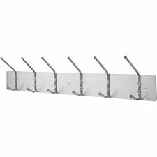 Safco 6-Hook Contemporary Steel Coat Hooks - 6 Hooks - 10 lb (4.54 kg) Capacity - 7" Height - 36" Width - for Garment - Steel - Silver - 1 Each