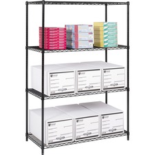 Safco Industrial Wire Shelving - 48" x 24" x 72" - 4 x Shelf(ves) - 1451.50 kg Load Capacity - Adjustable Glide, Durable - Black - Powder Coated - Steel - Assembly Required
