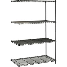Safco Industrial Wire Shelving Add-On Unit - 48" x 24" x 72" - 4 x Shelf(ves) - 1451.50 kg Load Capacity - Adjustable Glide, Durable - Black - Powder Coated - Steel - Assembly Required