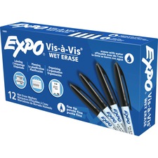 Expo Vis-A-Vis Wet-Erase Markers - Fine Marker Point - Retractable - Black - White Barrel - 12 / Dozen