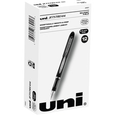 uni® Jetstream Ballpoint Pens - Medium Pen Point - 1 mm Pen Point Size - Refillable - Black Pigment-based Ink - Black Stainless Steel Barrel - 1 Dozen