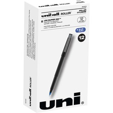uniball™ Roller Rollerball Pen - Fine Pen Point - 0.7 mm Pen Point Size - Blue - Black Stainless Steel Barrel - 1 Dozen