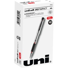 uniball™ 207 Impact Gel Pen - Bold Pen Point - 1 mm Pen Point Size - Refillable - Red Gel-based Ink - Silver Barrel - 1 Dozen