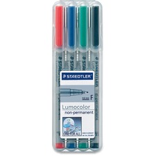 Staedtler Lumocolour Fine Point Marker Pens - Fine Marker Point - 0.6 mm Marker Point Size - Refillable - Red, Blue, Green, Black Water Based Ink - Gray Polypropylene Barrel - 4 / Set
