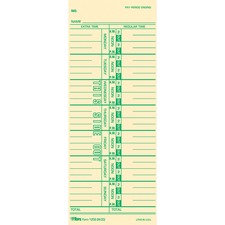 TOPS Named Days Time Cards - 3.50" (88.90 mm) x 9" (228.60 mm) Sheet Size - Yellow - Manila Sheet(s) - Green Print Color - 100 / Pack