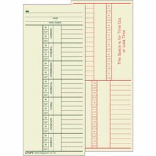 TOPS 2-Sided Weekly Time Cards - Double Sided Sheet - 3.37" x 8.25" Sheet Size - Manila - Manila Sheet(s) - Green, Red Print Color - 500 / Box
