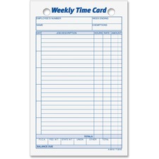 TOPS Weekly Handwritten Time Cards - Ring Binder - 4 1/4" (10.8 cm) x 6 3/4" (17.1 cm) Sheet Size - 2 x Holes - Yellow - 100 / Pack