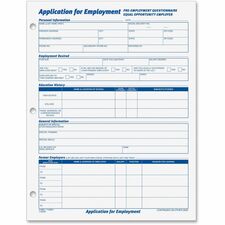 TOPS Employment Application Forms - 50 Sheet(s) - Gummed - 8.50" x 11" Sheet Size - White - White Sheet(s) - Black Print Color - 2 / Pack