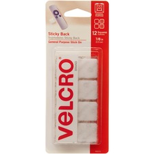 VELCROÂ® 90073 General Purpose Sticky Back - 0.88" (22.2 mm) Length x 0.88" (22.2 mm) Width - For Tile, Multi Surface, Glass, Plastic, Metal - 12 / Carton - White