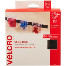 VELCRO® 90081 General Purpose Sticky Back - 15 ft (4.6 m) Length x 0.75" (19.1 mm) Width - For Mount Picture/Poster, Multi Surface - 1 / Roll - Black
