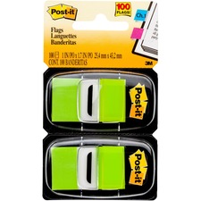 Post-itÂ® Flags - 100 x Bright Green - 1" x 1.75" - Rectangle - Unruled - Green - Removable, Self-adhesive - 100 / Pack