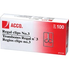 ACCO Regal Paper Clips - No. 3 - Durable - 100 / Box - Silver - Metal 