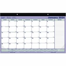 Blueline Monthly Compact Desk Pad/Wall Calendar - Monthly - 1 Year - January 2024 - December 2024 - 1 Month Single Page Layout - 17 3/4" x 10 7/8" Sheet Size - Chipboard - Desk Pad - Blue, Green - Chipboard - 1 Each