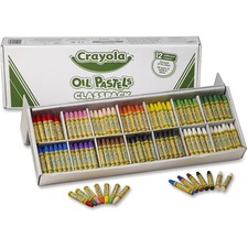 Crayola 12-Color Oil Pastel Classpack - Blue, Brown, Green, Orange, Peach, Pink, Red, Violet, Yellow, Yellow Green, White, ... - 336 / Box