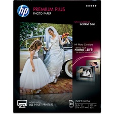 HP Premier Plus Inkjet Photo Paper - White - Letter - 8 1/2" x 11" - 80 lb Basis Weight - Soft Gloss - 1 / Pack - Smudge Proof, Water Resistant, Quick Drying, Fade Resistant