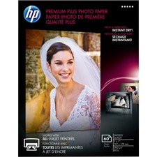 HP Premium Plus 5x7 Photo Paper - 5" x 7" - 80 lb Basis Weight - Glossy - 60 / Pack - Design for the Environment (DfE) - Smudge Proof, Water Resistant, Quick Drying - White