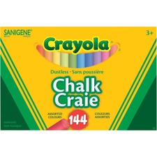 Crayola Dustless Chalk Stick - Assorted - 144 / Box - Break Resistant, Non-toxic