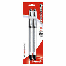 Pentel R.S.V.P. Ballpoint Stick Pens - Fine Pen Point - 0.7 mm Pen Point Size - Refillable - Black - Clear Barrel - Stainless Steel Tip - 2 / Pack