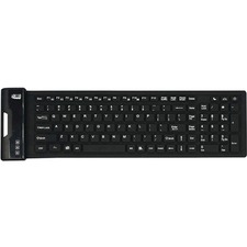 Adesso Antimicrobial Waterproof Flex Keyboard (Compact Size) - Cable Connectivity - USB Interface - 108 Key Home Page, Email, My Computer, My Favorites, Volume Up, Volume Down, Mute, Previous Track, Next Track, Play/Pause, Stop, ... Hot Key(s) - English (US) - Computer - PC, Windows - Industrial Silicon Rubber Keyswitch - Black
