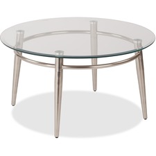 WorkSmart Brooklyn MG1230R-NB Coffee Table - Clear Round Top - Four Leg Base - 4 Legs - 30" Table Top Width x 30" Table Top Depth - 16" HeightAssembly Required - Brushed Nickel - Tempered Glass Top Material - 1 Each