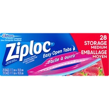 ZiplocÂ® Storage Bags - Medium Size - 946.35 mL Capacity - 7.44" (188.91 mm) Width x 7" (177.80 mm) Length - Plastic - 28/Box - Food, Vegetables, Fruit, Cosmetics, Yarn, Business Card, Meat, Map, Seafood, Poultry