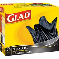 Glad Extra Large Easy Tie Garbage Bags - Extra Large Size - 31" (787.40 mm) Width x 42" (1066.80 mm) Length - Black - 20/Box - Office, Kitchen, Bathroom, Garbage