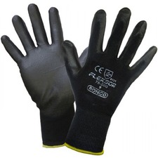FLEXSOR Work Gloves - Polyurethane Coating - Medium Size - Black - Breathable, Latex-free, Soft, Comfortable, Flexible, Firm Wet Grip - For Assembling, Packing, Inspection, Carpentry, Transportation, Warehouse, Automotive, Fishing, Aquaculture, Shipping, Finished Goods, ... - 12 / Pack