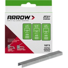 Arrow JT21 Staples - 6mm - 1/4" Leg - 7/16" Crown - for Fabric, Paper, Oak, Pine, Plywood, Foam, Pad, Batting, Carpet - Light Duty, Corrosion Resistant - Gray - Steel, Galvanized Steel1000 / Pack