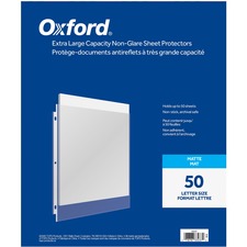 Oxford Sheet Protector - 0" Thickness - 50 x Page Capacity - For Letter 8 1/2" x 11" Sheet - 3 x Holes - Top Loading - Clear - Polypropylene - 50 / Box