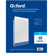Oxford Sheet Protector - 0" Thickness - For Legal 8 1/2" x 14" Sheet - 7 x Holes - Top Loading - Clear - Polypropylene - 10 / Pack