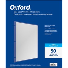 Oxford Sheet Protector - 0" Thickness - For Letter 8 1/2" x 11" Sheet - 3 x Holes - Ring Binder - Side Loading - Clear - Vinyl - 50 / Box