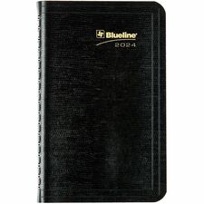 Blueline Essential Weekly Pocket Diary Twin Wire 6x3-1/2" Bilingual Black - Weekly, Yearly, Hourly - 7:00 AM to 6:00 PM - Weekly - 1 Week Double Page Layout - Twin Wire - Black - 6" Height x 3.5" Width - Bilingual, Index Sheet, Self-adhesive, Tabbed, Telephone Section, Address Section, Soft Cover, Ruled Planning Space, Printed, Tear-off