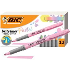 BIC Brite Liner Grip Highlighters, Assorted, 12 Pack - 1.6 mm Marker Point Size - Chisel Marker Point Style - Assorted, Pastel Yellow, Pastel Pink, Pastel Blue, Pastel Green, Pastel Purple, Pastel Orange - 12 Pack