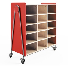 Safco Whiffle Typical Triple Rolling Storage Cart - 12 Shelf - 244.94 kg Capacity - 4 Casters - 3" (76.20 mm) Caster Size - Laminate, Particleboard, Polyvinyl Chloride (PVC), Metal, Thermofused Laminate (TFL) - x 43.3" Width x 19.8" Depth x 48" Height - Steel Frame - Red - 1 Each
