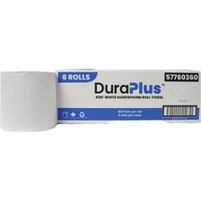 Dura Plus Hardwound Paper Towel Rolls 800' White 6/ctn - White - Dye-free, Fragrance-free - For Bathroom - 6 / Carton