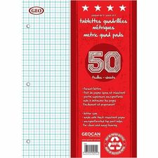 GEO Writing Pads, Pack of 2 - 50 Sheets - Quad Ruled - 3 Hole(s) - Letter - 8 1/2" x 11" - Micro Perforated, Easy Tear - Recycled - 2 / Pack