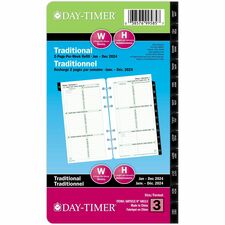 DayTimer Planner Refill - Weekly - January 2024 - December 2024 - 3 3/4" x 6 3/4" Sheet Size - Paper - Portable - 1 Each