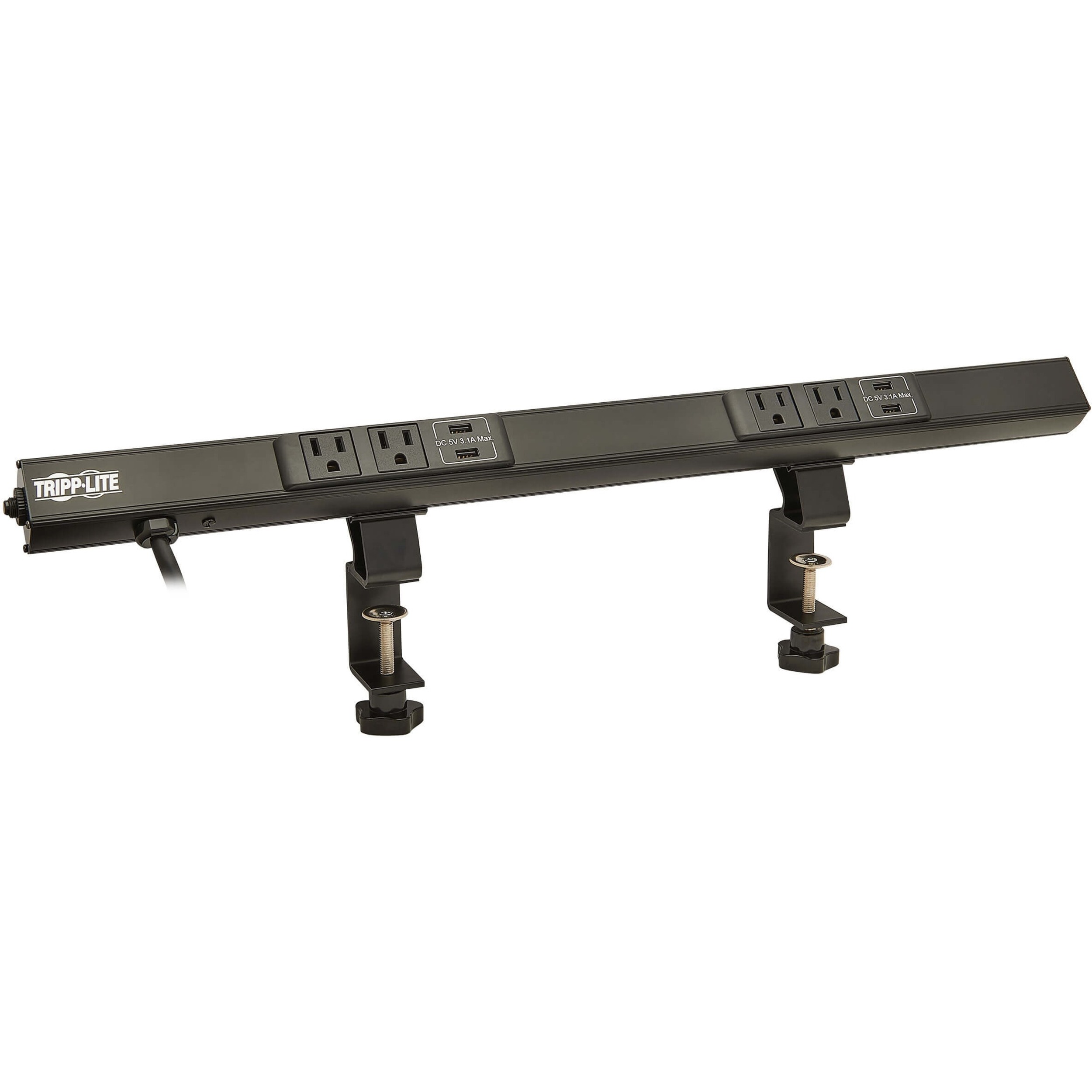 Tripp Lite PSC240410USBB 8-Outlet Power Strip - NEMA 5-15P - 4 x NEMA 5-15R, 4 x USB - 10 ft Cord - 15 A Current - 120 V AC Voltage - 1.80 kW - Rack-mountable, Desk Mountable - Black