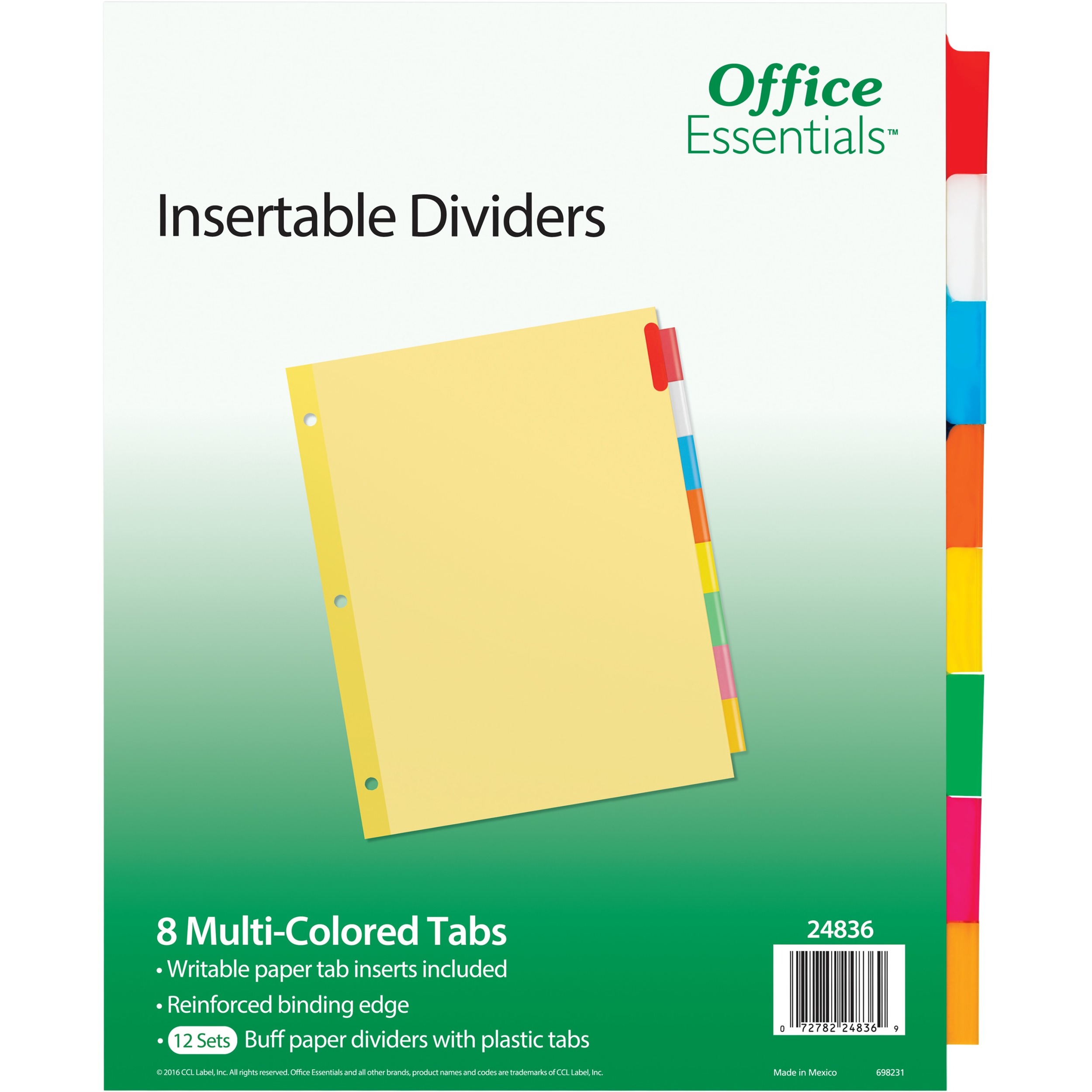 Avery® Tab Inserts Buff Dividers - 384 x Divider(s) - 384 Tab(s) - 8 - 8 Tab(s)/Set - 8.5" Divider Width x 11" Divider Length - 3 Hole Punched - Buff Paper Divider - Multicolor Plastic Tab(s) - 30% Recycled - 12/Pack - 4 / Carton