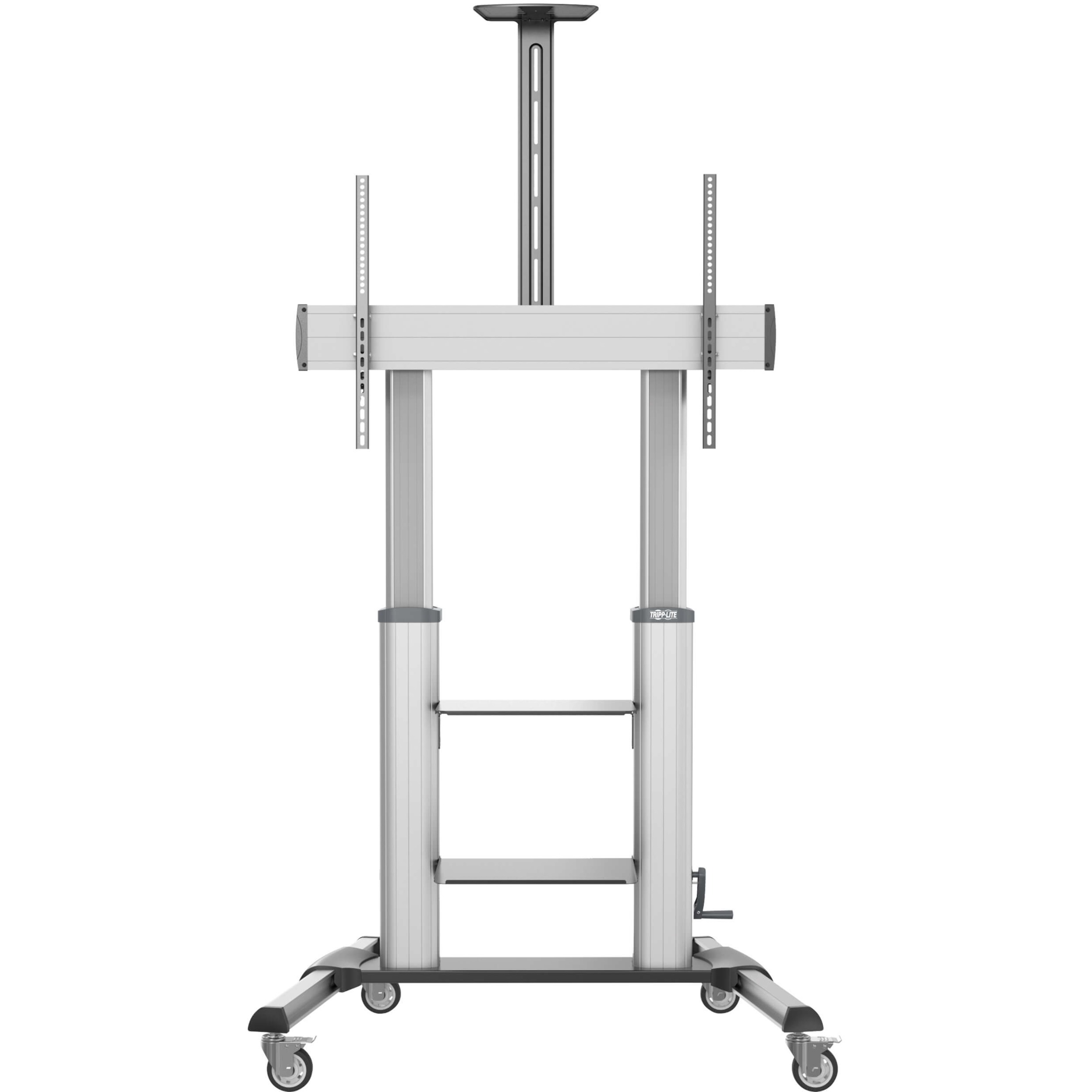 Tripp Lite DMCS60100XXCK Heavy-Duty Rolling TV Cart - Crank Handle - 99.79 kg Capacity - 4 Casters - 4" (101.60 mm) Caster Size - Aluminum, Steel - 44.8" Width x 27.6" Depth x 93.1" Height - Steel Frame - Black, Silver